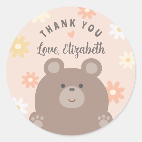 Cute We Can Bearly Wait Girl Baby Shower Thank You Classic Round Sticker