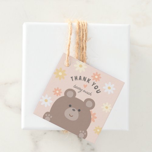Cute We Can Bearly Wait Girl Baby Shower Thank You Favor Tags
