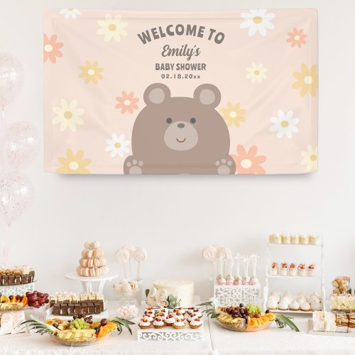 Cute We Can Bearly Wait Girl Baby Shower Welcome Banner