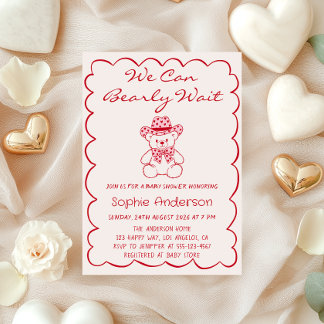 Cute We Can Bearly Wait Teddy Bear Baby Shower Invitation