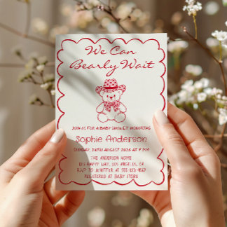 Cute We Can Bearly Wait Teddy Bear Baby Shower Invitation