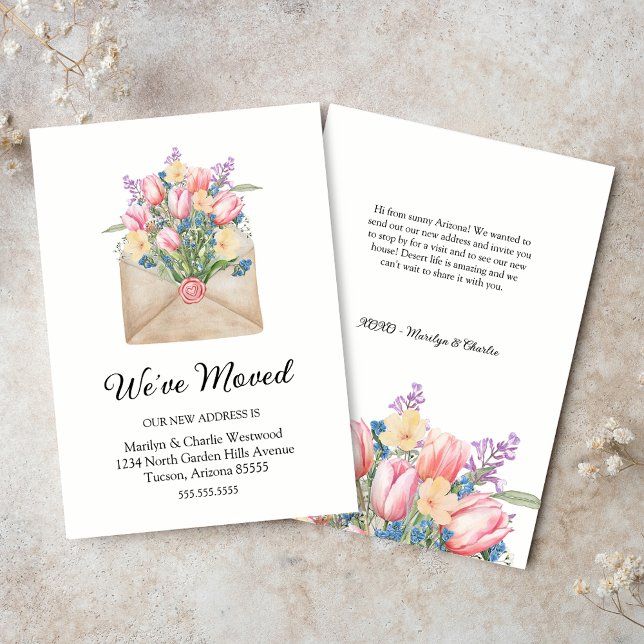 Cute We Have Moved Floral New Address Note Cards (elegant we've moved change of address notecards with watercolor floral tulips and wildflowers)