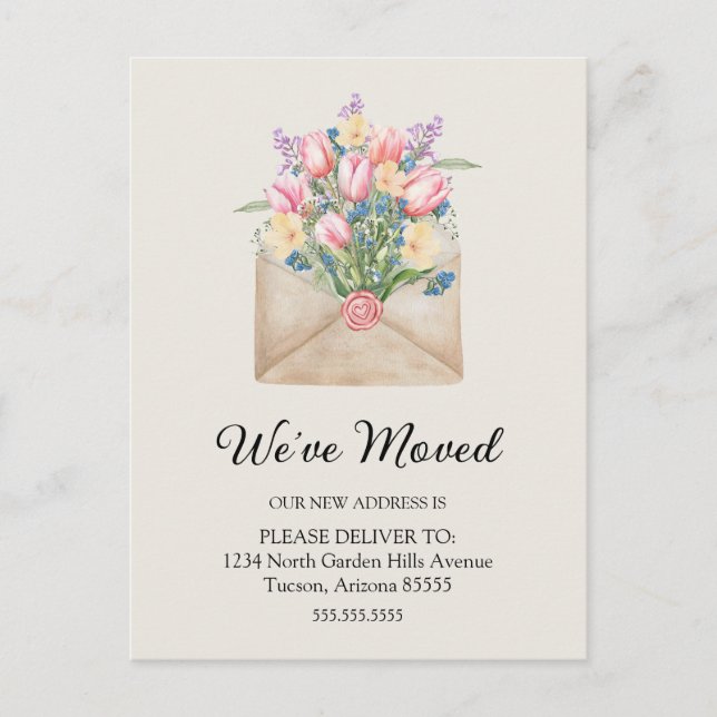 Cute We Have Moved Floral New Address Postcard (Front)