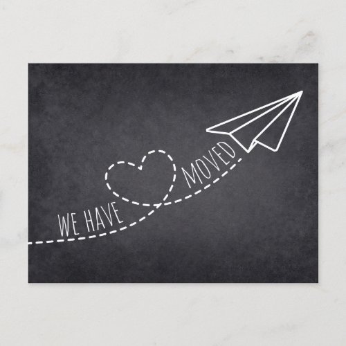 Cute We Have Moved Modern Heart Plane Chalkboard Postcard