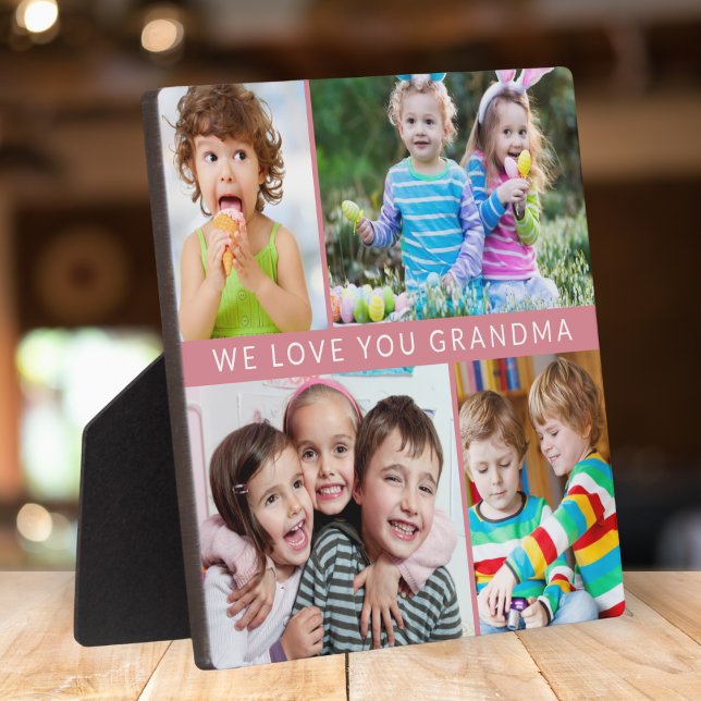 Cute We Love You Grandma 4 Photo Collage Pink Plaque (Creator Uploaded)