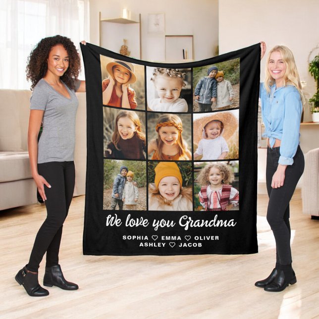 Cute We love you Grandma photo collage Fleece Blanket (Creator Uploaded)