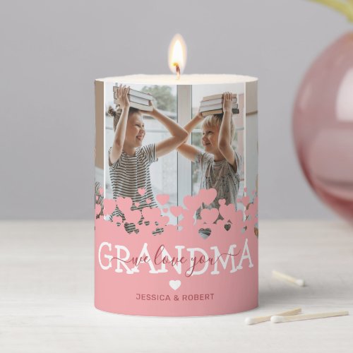 Cute We Love You Grandma Photo Pillar Candle
