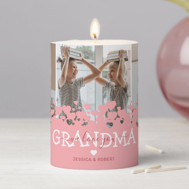 Cute We Love You Grandma Photo Pillar Candle (In Situ)
