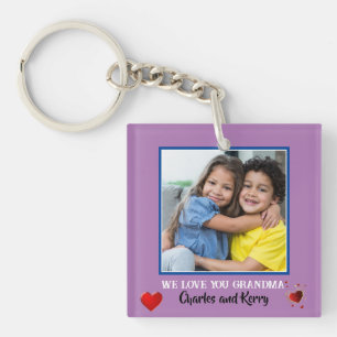 Cute We Love You Grandma Photo Purple Marbled  Keychain