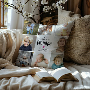 Cute 'We Love You Grandpa' Photo Collage Throw Pillow