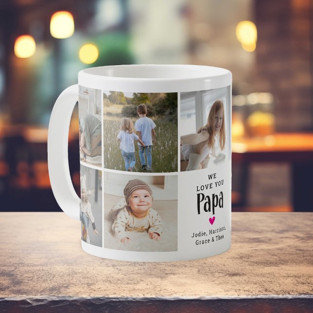 Cute 'We Love You Papa' Photo Collage Coffee Mug (Creator Uploaded)