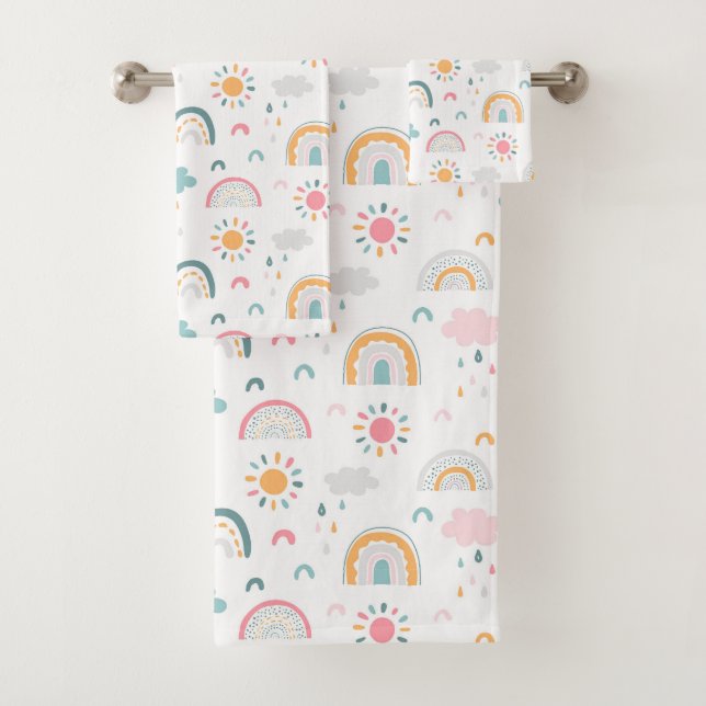 Cute Weather Pattern Bath Towel Set (Insitu)