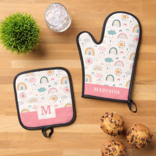 Cute Weather Pattern Oven Mitt  Pot Holder Set