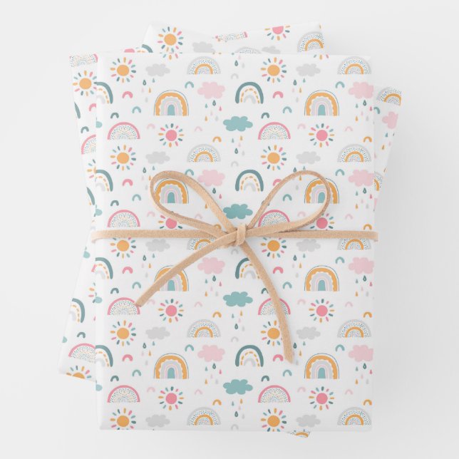 Cute Weather Pattern Wrapping Paper Sheets (In situ)