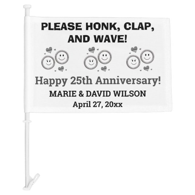 Cute Wedding Anniversary Honk and Wave Car Flag (Front)