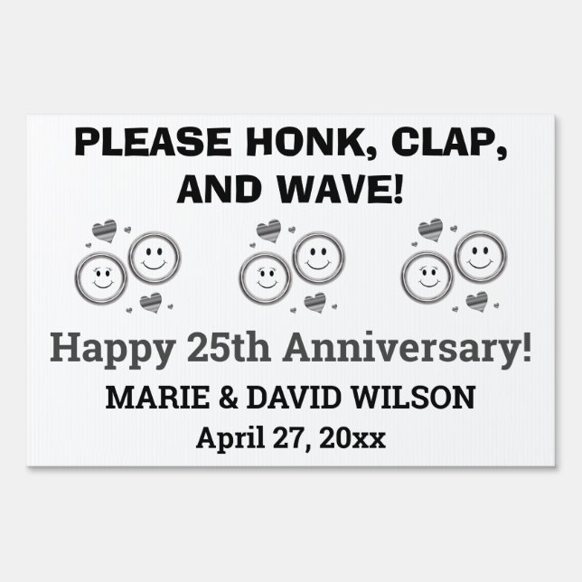Cute Wedding Anniversary Honk and Wave Sign (Front)