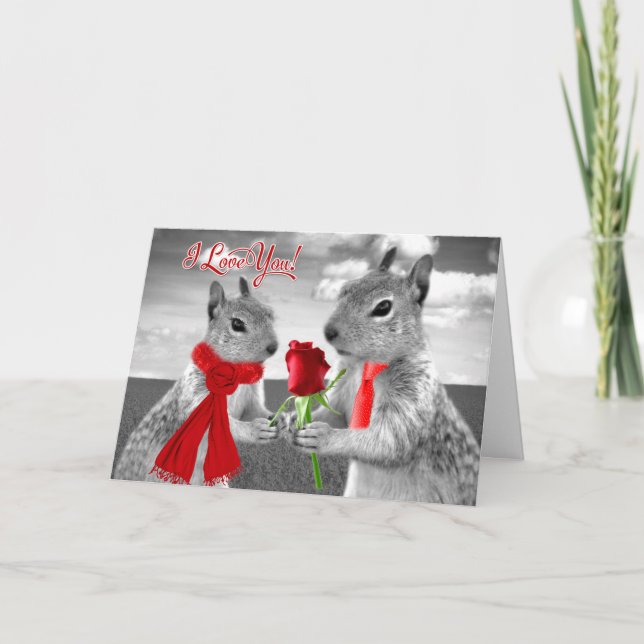 Cute Wedding Anniversary Woodland Squirrel Love Card (Front)