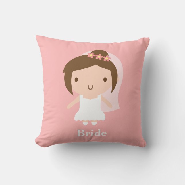 Cute Wedding Bride Girl in White Gown Bedroom Throw Pillow (Front)