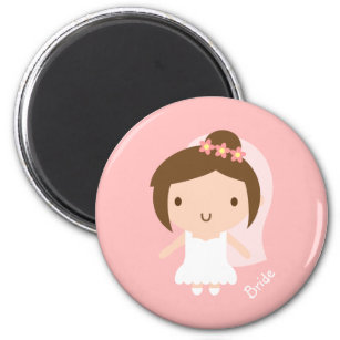 Cute Wedding Bride Girl in White Gown Magnet