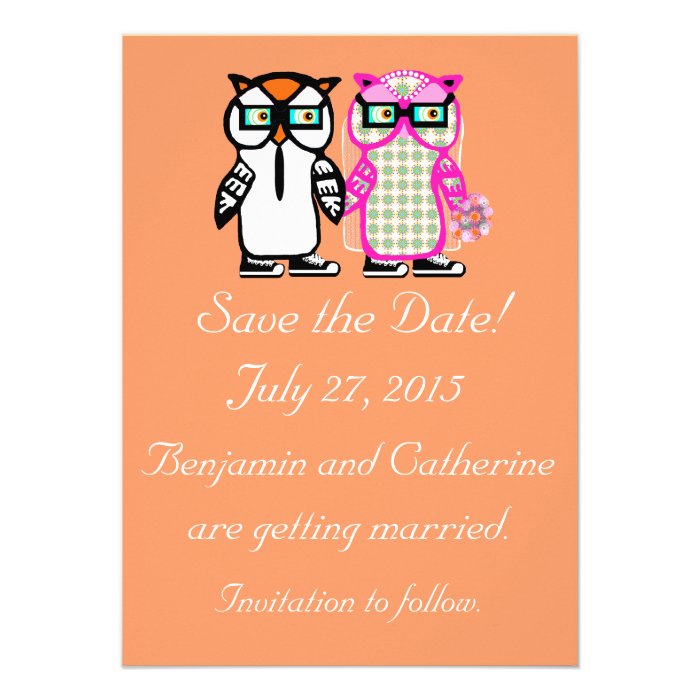 Cute Wedding Bride & Groom Owl Save the Date Card