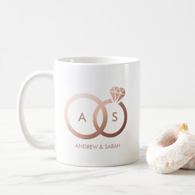 Cute Wedding Coffee Mug With Wedding Rings (With Donut)