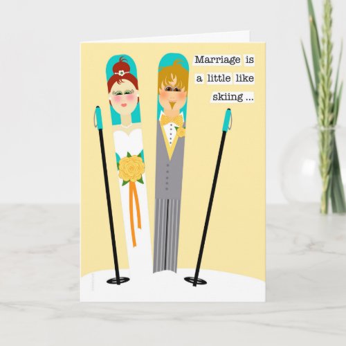 Cute Wedding Congratulations Snow Skiing Couple Card