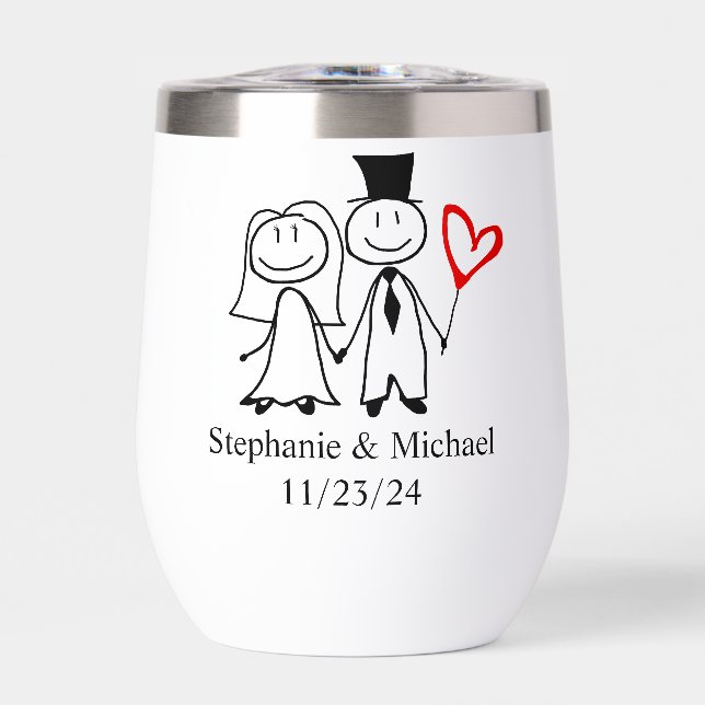Cute Wedding Couple Bride Groom Custom   Thermal Wine Tumbler (Front)