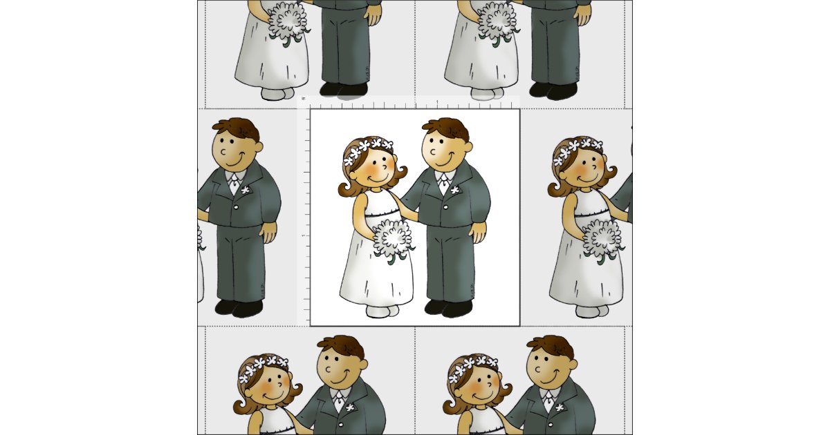 Cute Wedding Couple Bride And Groom Fabric 0704