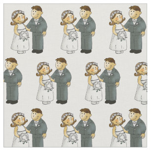 cute wedding couple bride & groom fabric