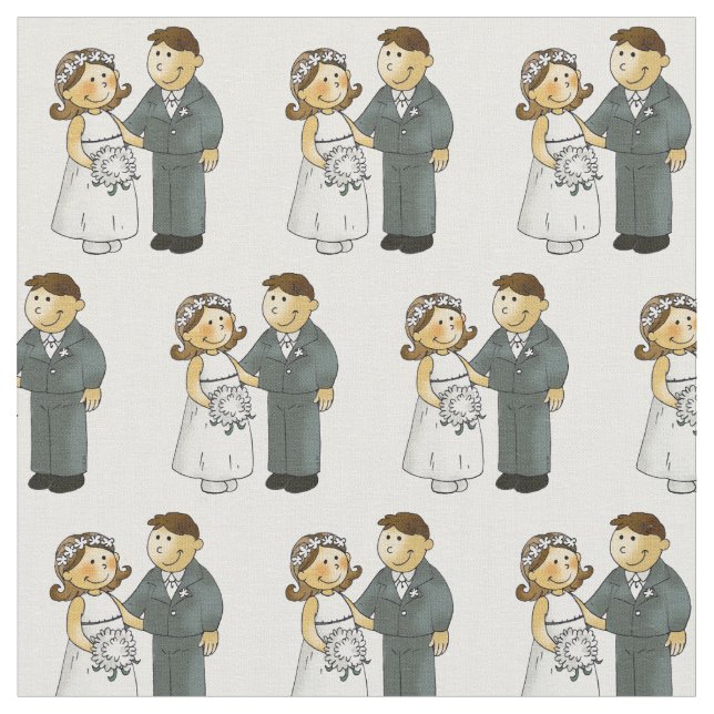 cute wedding couple bride & groom fabric (Close Up)