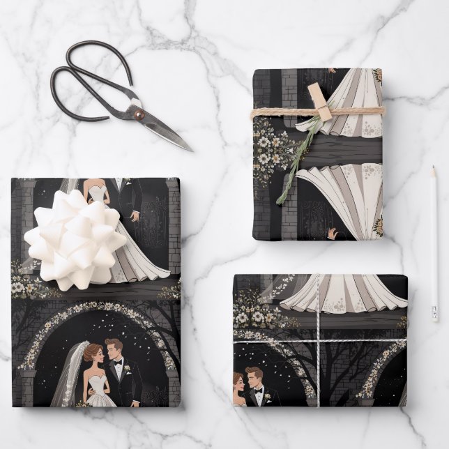 Cute Wedding Couple Holding Hands  Wrapping Paper Sheets (Front)