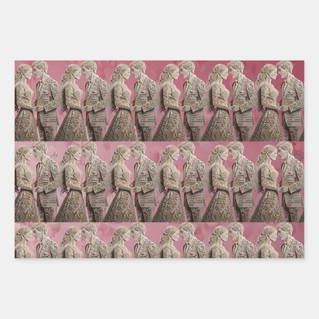 Cute Wedding Couple Holding Hands  Wrapping Paper Sheets (Front)