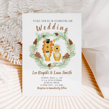 Cute Wedding Couple Lion Groom & Bride Invitation by allpetscherished at Zazzle