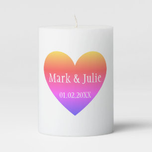 Cute Wedding Couple Names Date Rainbow Heart Pillar Candle