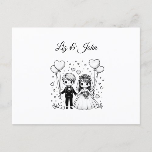 Cute wedding couple personalized postcard