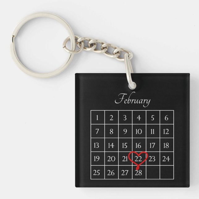 Cute Wedding Date Personalized Calendar Valentines Keychain (Front)