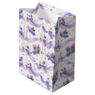 Cute Wedding Doves with Lilacs and Ribbons Medium Gift Bag