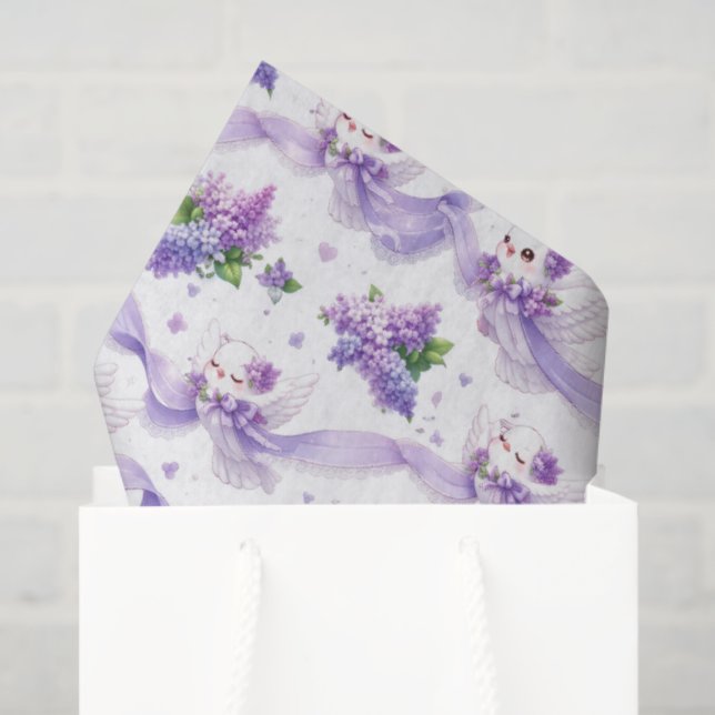 Cute Wedding Doves with Lilacs and Ribbons Tissue Paper (Gift Bag)
