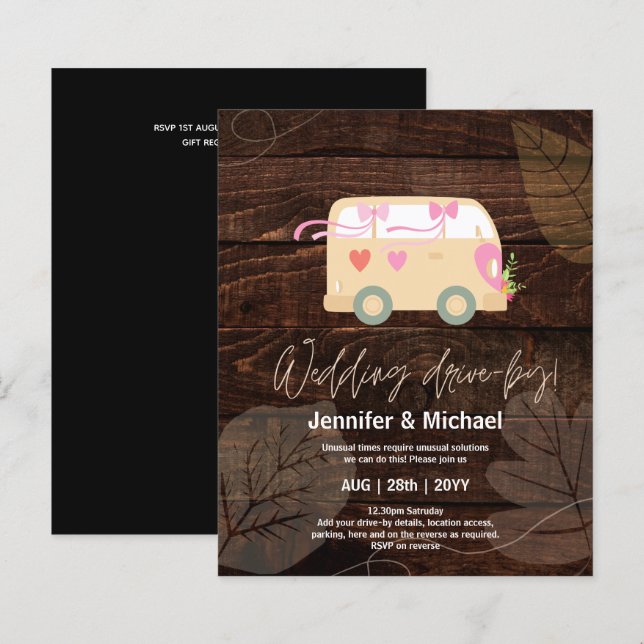 Cute Wedding Drive-By Budget Invitations (Front/Back)