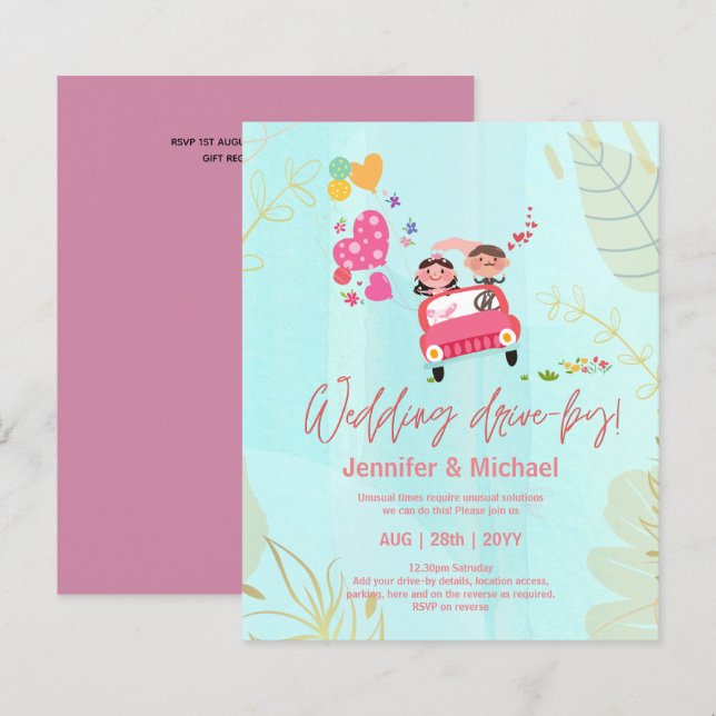 Cute Wedding Drive-By Budget Invitations (Front/Back)