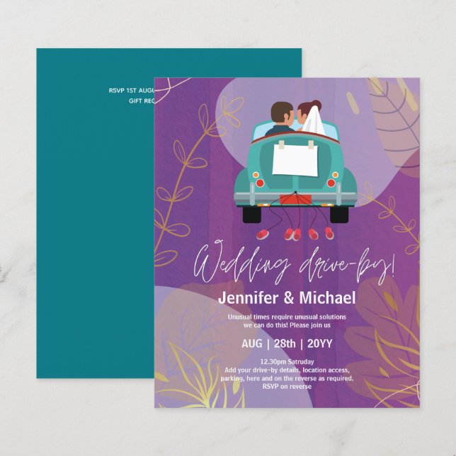 Cute Wedding Drive-By Budget Invitations (Front/Back)