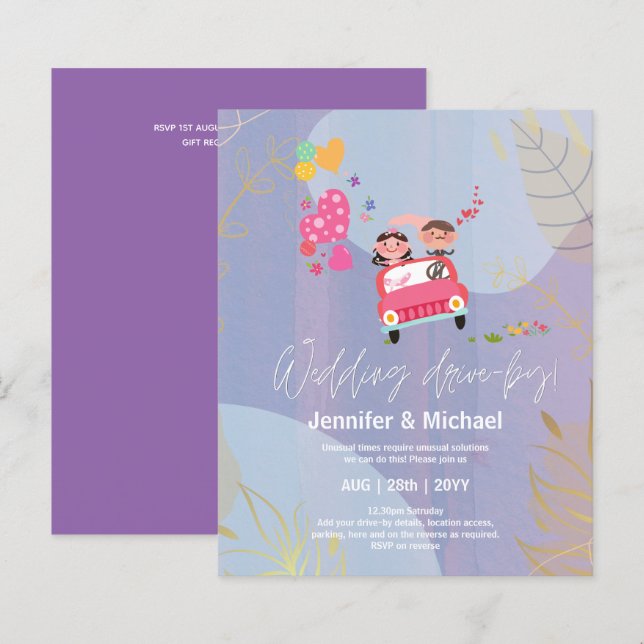 Cute Wedding Drive-By Budget Invitations (Front/Back)