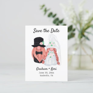 Cute Wedding Gnome Couple Save the Date Announcement Postcard