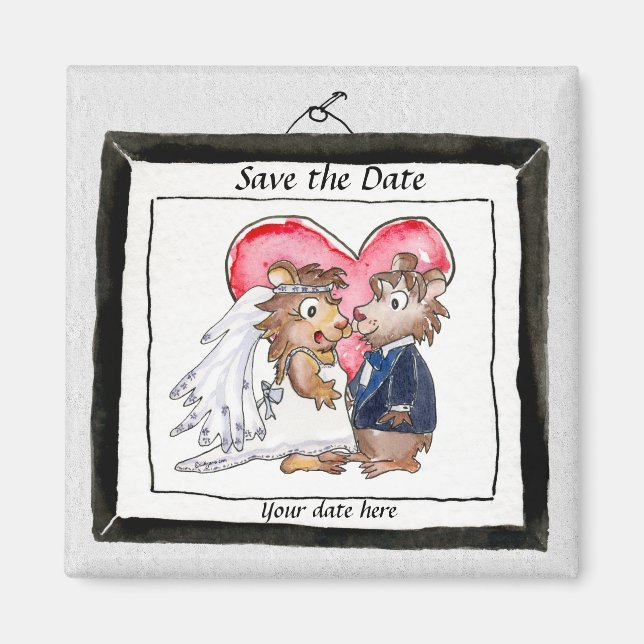 Cute Wedding Heart Cartoon Save the Date Magnets (Front)