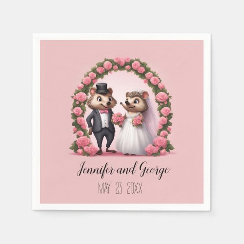 Cute Wedding Hedgehog Bride and Groom Napkins