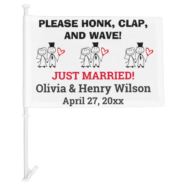 Cute Wedding Just Married Bride Groom Couple Car Flag (Front)