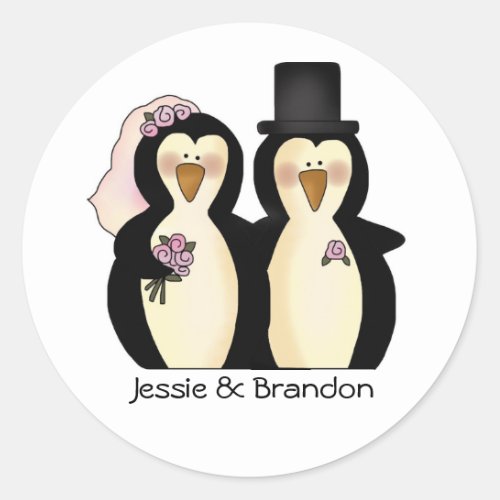 Cute Wedding Penguins Envelope Seal