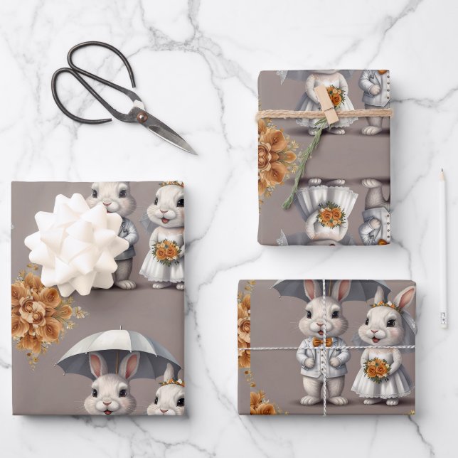 Cute Wedding Rabbit Couple  Wrapping Paper Sheets (Front)