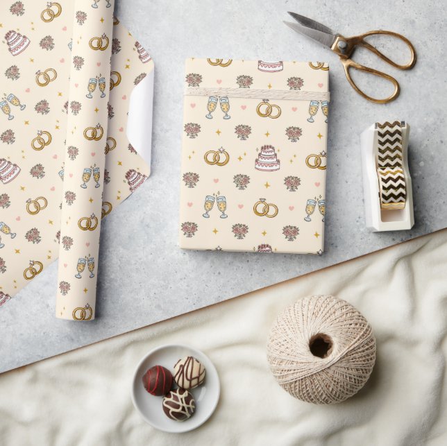 Cute Wedding Rings and Champagne Wrapping Paper (Crafts)
