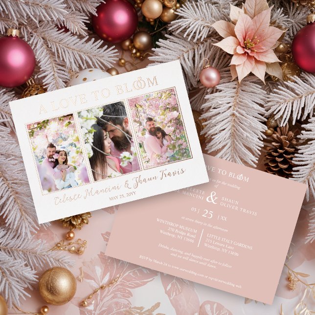 Cute Wedding Rings Luxurious 3 Multi Photos Foil Invitation (Cute Wedding Rings Luxurious 3 Multi Photos in Real Rose Gold Metallic Foil Invitations Cards.)